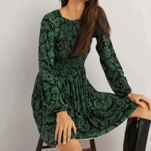 Boden Green Floral Long Sleeve Dress